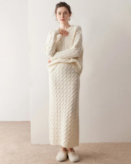 Kaschmir-Woll Zopfstrick Pullover & Rock Set