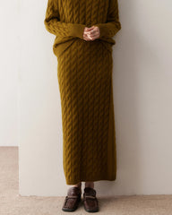 Kaschmir-Woll Zopfstrick Pullover & Rock Set