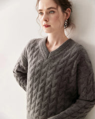 Kaschmir-Woll Zopfstrick Pullover & Rock Set