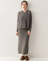 Kaschmir-Woll Zopfstrick Pullover & Rock Set
