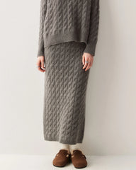 Kaschmir-Woll Zopfstrick Pullover & Rock Set