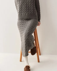 Kaschmir-Woll Zopfstrick Pullover & Rock Set