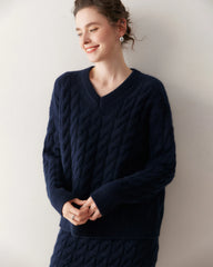 Kaschmir-Woll Zopfstrick Pullover & Rock Set
