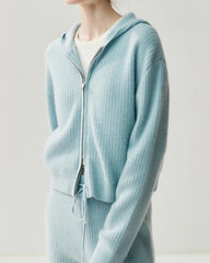 Kaschmir-Woll-Zip-Hoodie & Hose mit geradem Bein