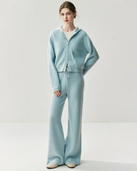 Kaschmir-Woll-Zip-Hoodie & Hose mit geradem Bein