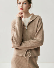 Kaschmir-Woll-Zip-Hoodie & Hose mit geradem Bein