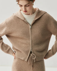 Kaschmir-Woll-Zip-Hoodie & Hose mit geradem Bein