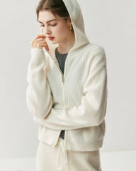 Kaschmir-Woll-Zip-Hoodie & Hose mit geradem Bein