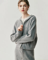 Kaschmir-Woll-Zip-Hoodie & Hose mit geradem Bein