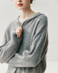 Kaschmir-Woll-Zip-Hoodie & Hose mit geradem Bein