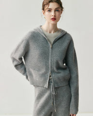 Kaschmir-Woll-Zip-Hoodie & Hose mit geradem Bein