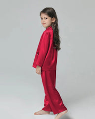 Klassisches Langarm Set Kinder Seiden-Pyjama