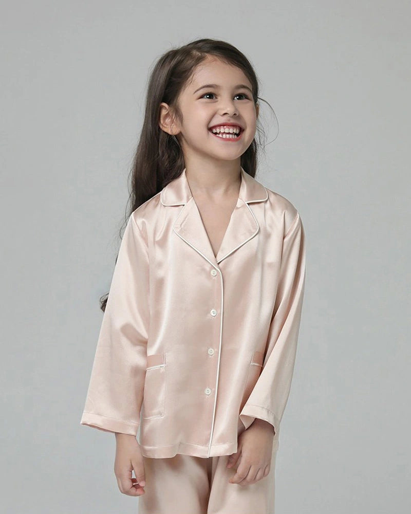 Klassisches Langarm Set Kinder Seiden-Pyjama