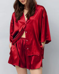 Klassisches Plus-Size-Seiden-Pyjama-Set