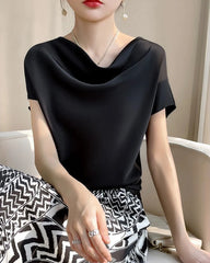 Kurzarm Seidenbluse Damen – Wasserfallausschnitt Elegant