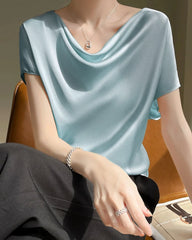 Kurzarm Seidenbluse Damen – Wasserfallausschnitt Elegant