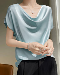 Kurzarm Seidenbluse Damen – Wasserfallausschnitt Elegant