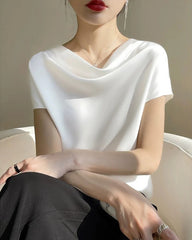 Kurzarm Seidenbluse Damen – Wasserfallausschnitt Elegant