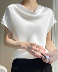 Kurzarm Seidenbluse Damen – Wasserfallausschnitt Elegant
