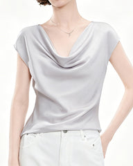 Kurzarm Seidenbluse Damen – Wasserfallausschnitt Elegant