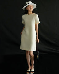 Seiden-Woll-Midikleid mit kurzen Ärmeln