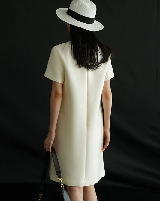 Seiden-Woll-Midikleid mit kurzen Ärmeln