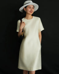 Seiden-Woll-Midikleid mit kurzen Ärmeln