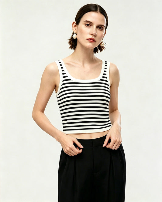 Gestreiftes, waschbares Seiden-Jersey Cropped Tank Top