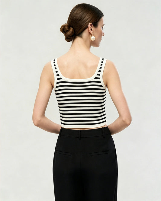 Gestreiftes, waschbares Seiden-Jersey Cropped Tank Top