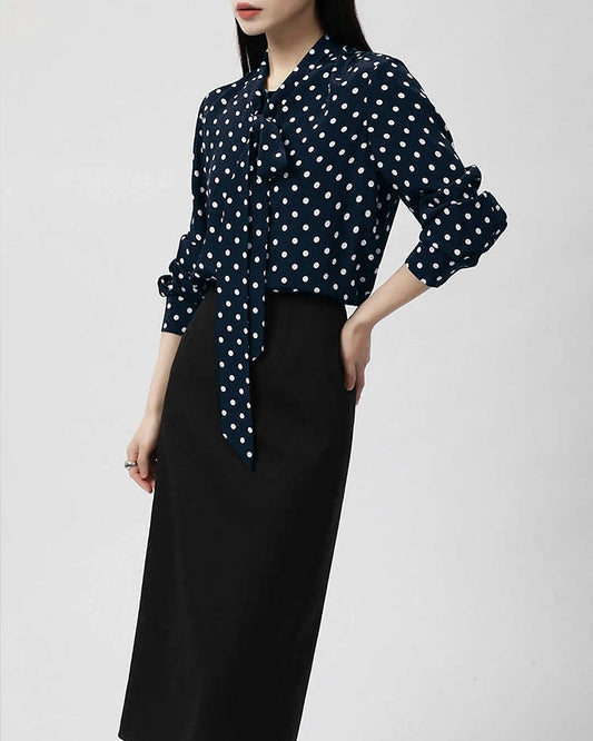 Polka Dot Schleifen-Seidenbluse