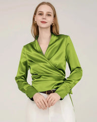 Elegante Wickelbare Seidenbluse für Damen