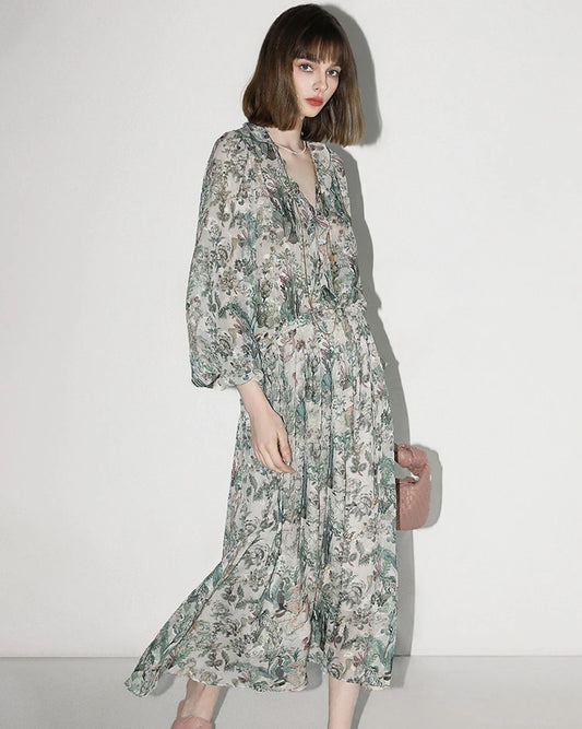 Fairyland Blumen Seidenmaxikleid