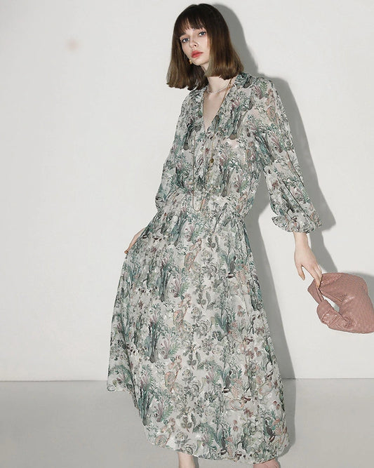 Fairyland Blumen Seidenmaxikleid