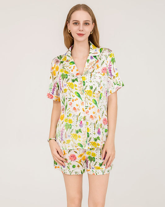 Damen Seiden-Schlafanzüge mit luxuriösem Blumenmuster