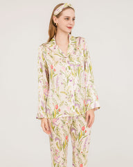 Elegante Seiden-Pyjamaset mit floralem Druckmuster