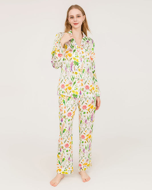 Elegante Seiden-Pyjamaset mit floralem Druckmuster