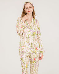 Elegante Seiden-Pyjamaset mit floralem Druckmuster