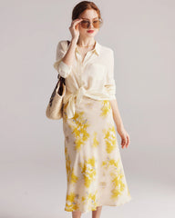 Blumenmuster Seiden Midi Rock