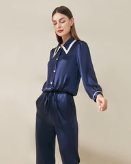 Französischer Spitzkragen Seiden-Pyjama für Dame