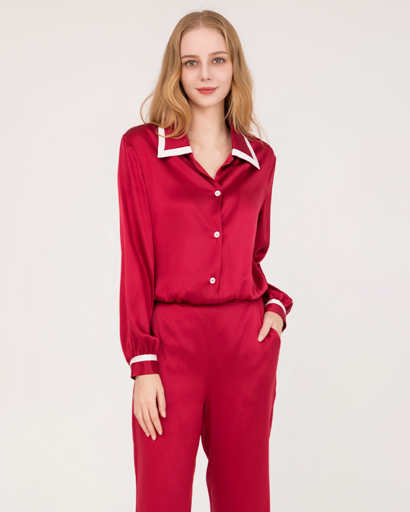 Französischer Spitzkragen Seiden-Pyjama für Dame