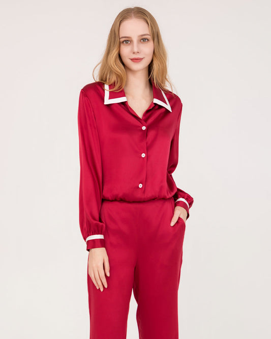 Französischer Spitzkragen Seiden-Pyjama für Dame
