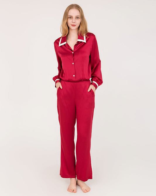 Französischer Spitzkragen Seiden-Pyjama für Dame