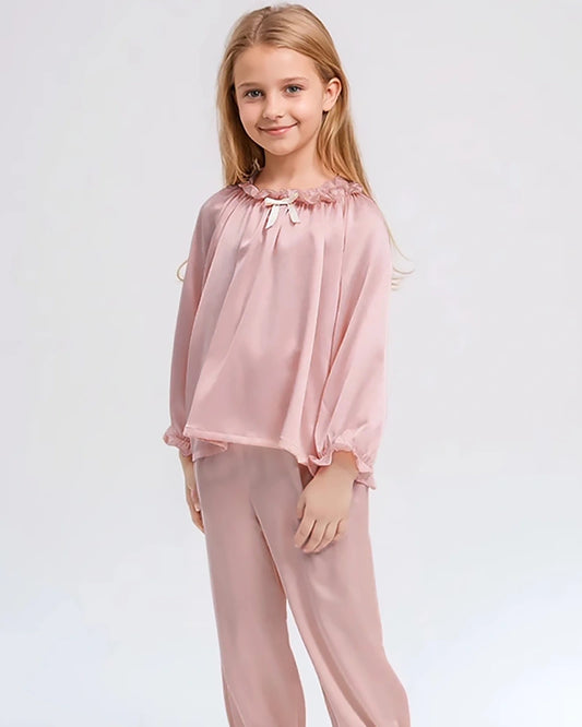Seidenpyjama für Mädchen mit Rüschen