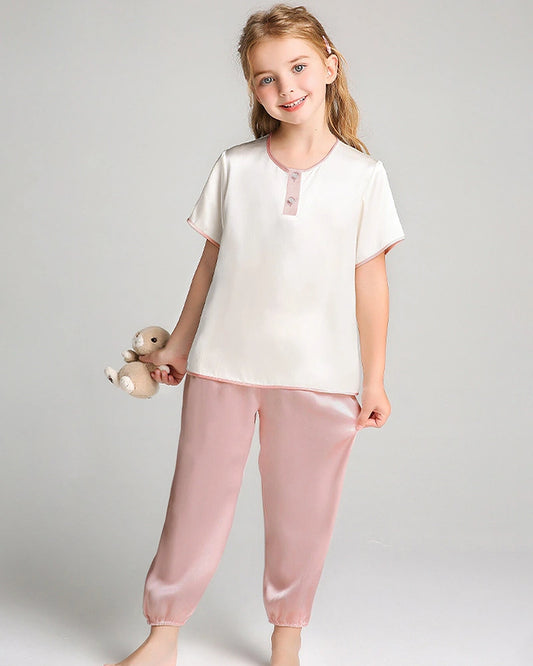 Kurzarm-Seidenpyjama-Set für Mädchen
