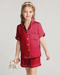 Mädchen Seiden-Pyjama-Set mit Kurzarm und Shorts