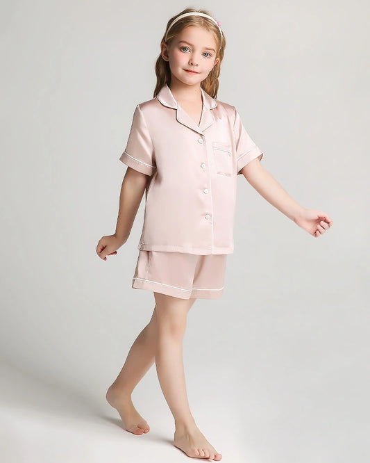 Mädchen Seiden-Pyjama-Set mit Kurzarm und Shorts
