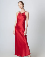 Langes Seidenkleid mit Halsbändern