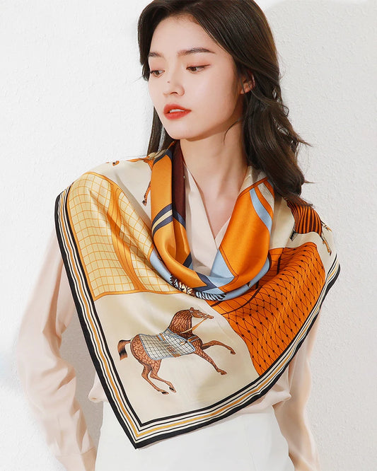 Pferde-Print Vintage Große Seidenschal