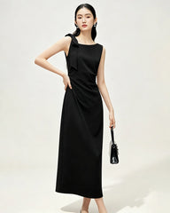 Japanisches Triacetat Midi-Trägerkleid mit Schleifen-Schulterdetail