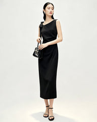 Japanisches Triacetat Midi-Trägerkleid mit Schleifen-Schulterdetail